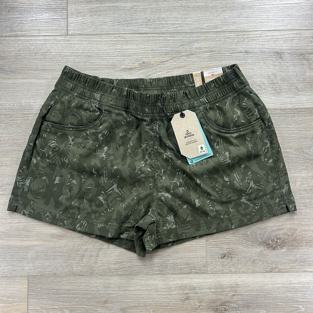 NWT PrAna Size 14 Halle E-Waist 3"'Short II Evergreen Camo Green